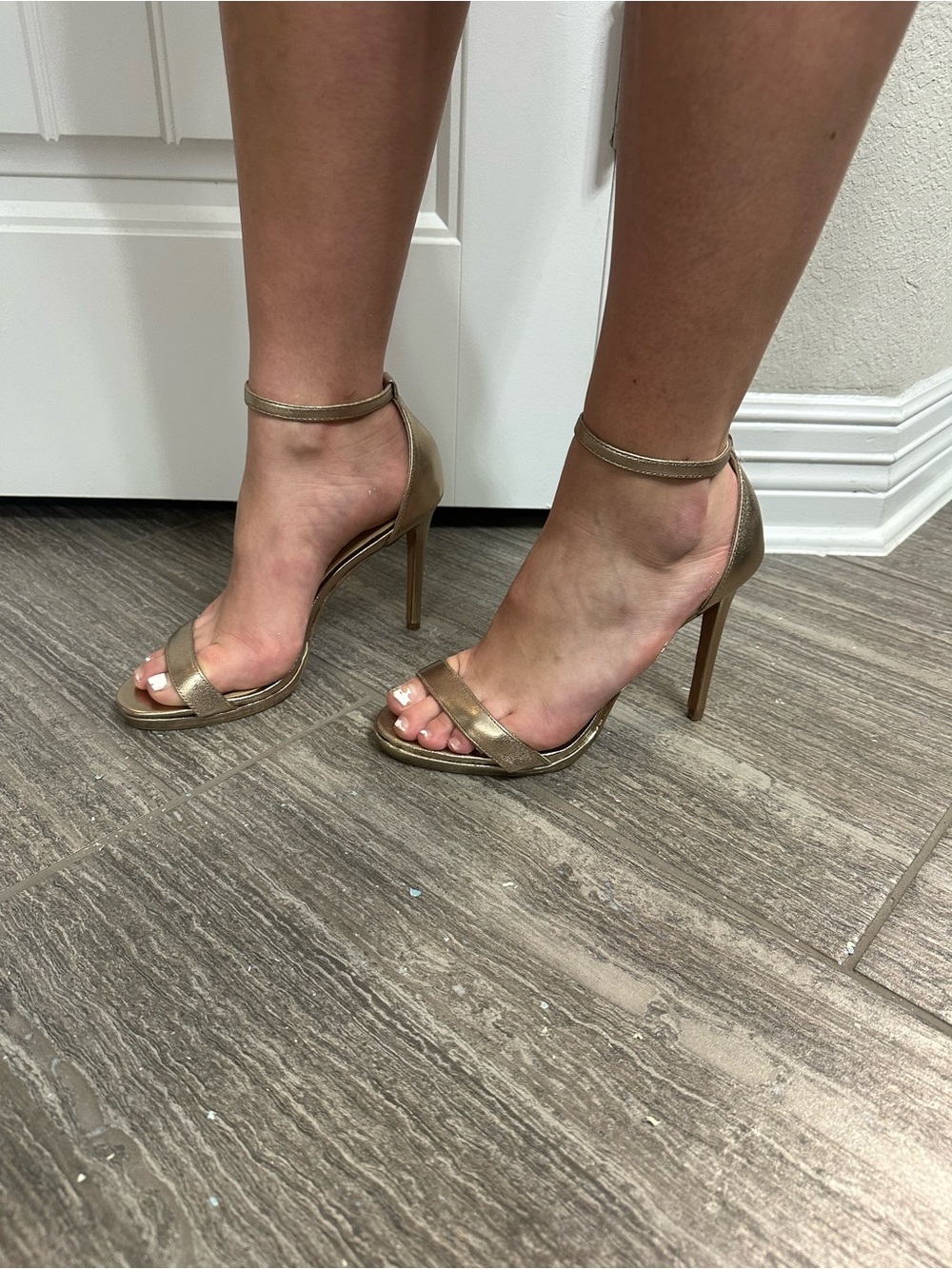 Steven By Steve Madden Metallic Gold Ankle-Strap Stilettos